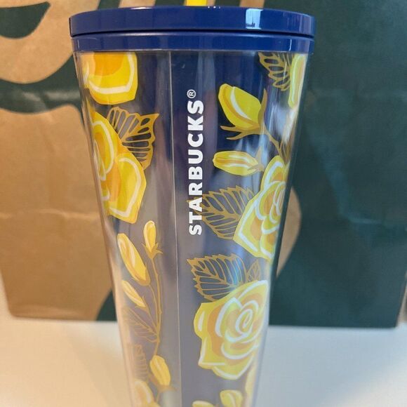 Starbucks 2022 Texas Venti Tumbler Holiday Yellow Blue Floral 24 oz/710 ml NWT - Picture 4 of 4